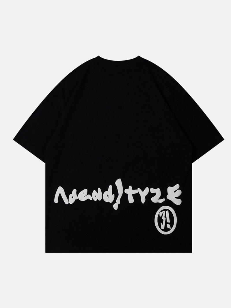 T Shirts Aelfric Eden Hip Hop Creative Print Tee Noir | NJV-87004456